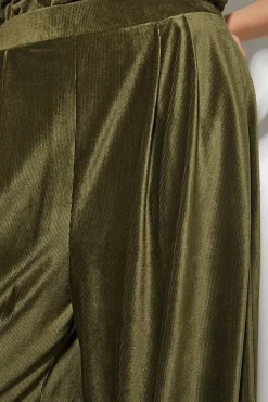 Shay Rib Velour Wide Leg Trousers Green