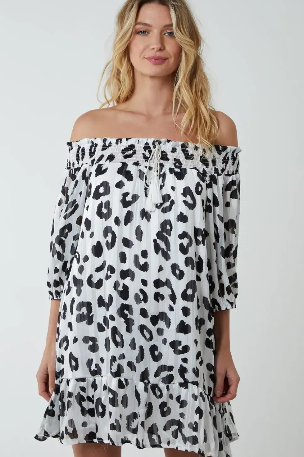 Sheared Neck Bardot Dress