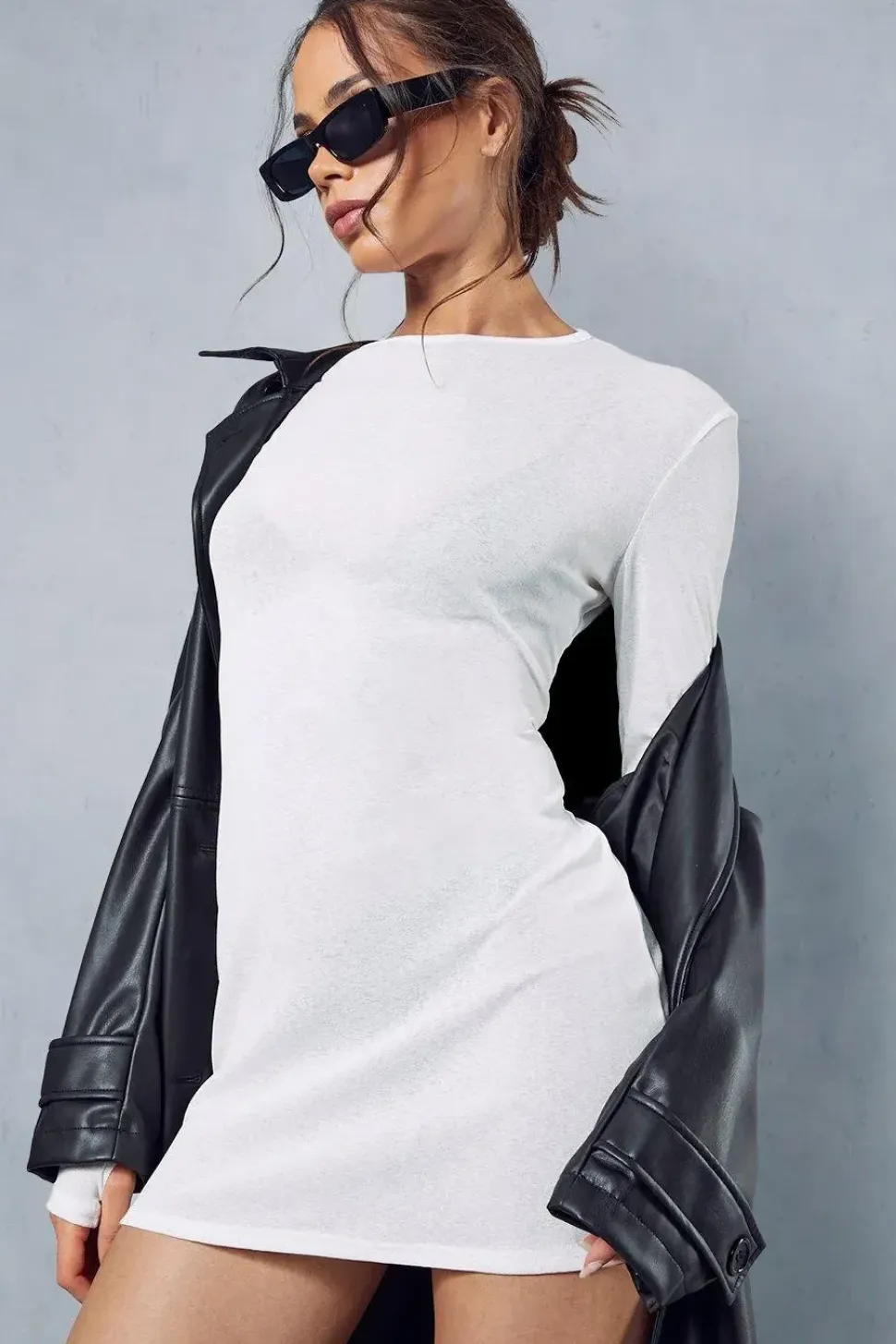 Sheer Jersey Long Sleeve Mini Dress