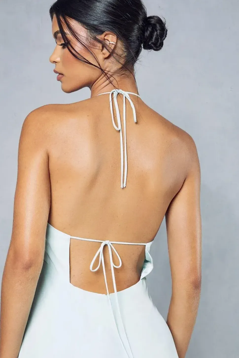 Sheer Overlay Strappy Halterneck Tie Back Midaxi Dress
