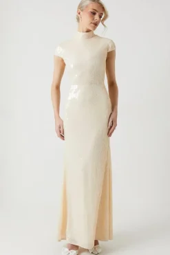 Sheer Sequin High Neck Wedding Dress