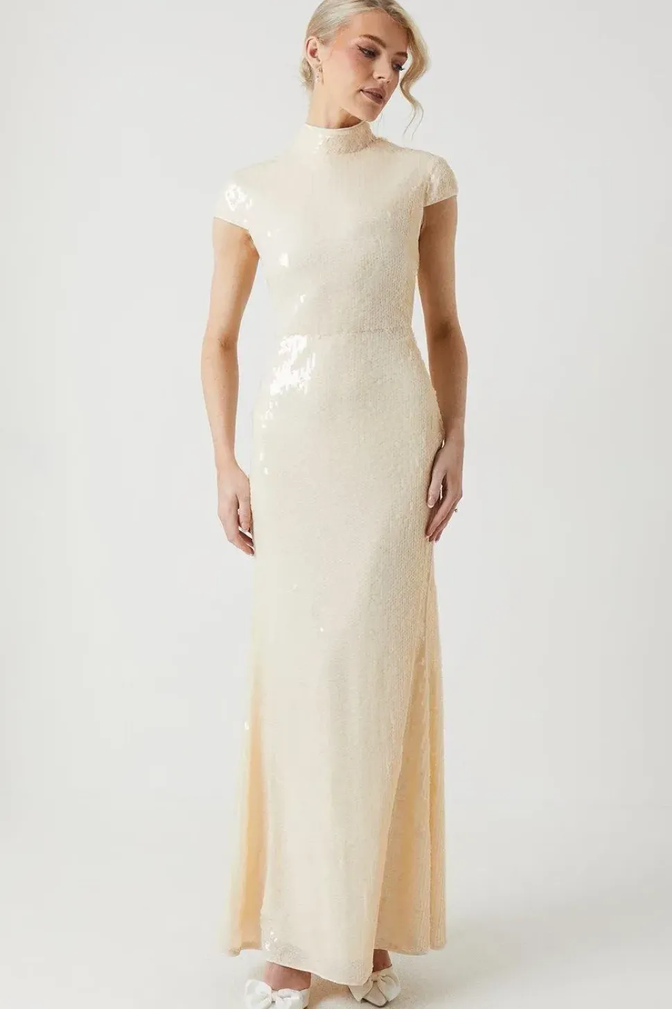 Sheer Sequin High Neck Wedding Dress