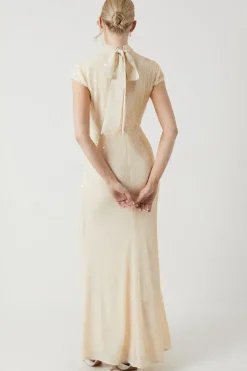 Sheer Sequin High Neck Wedding Dress
