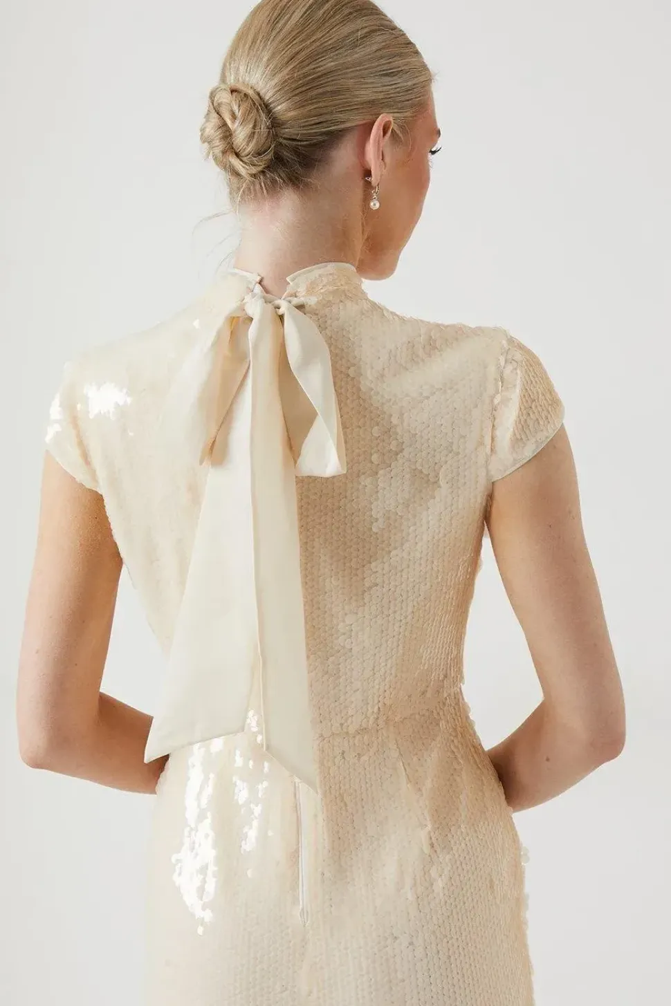 Sheer Sequin High Neck Wedding Dress