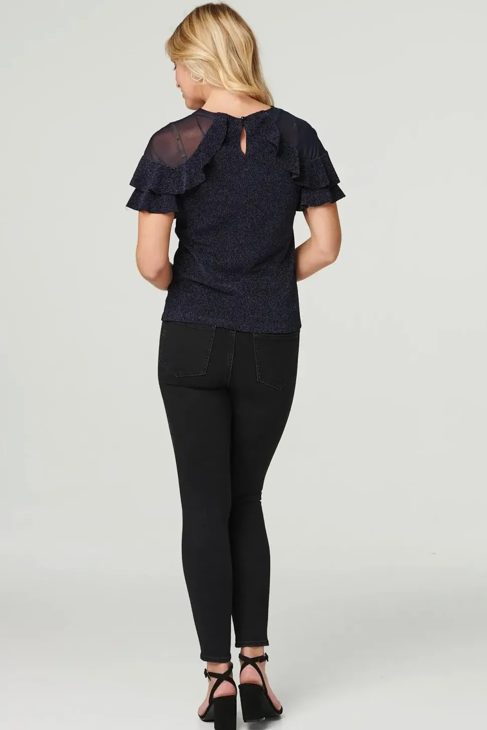Sheer Shoulder Frill Sleeve Top