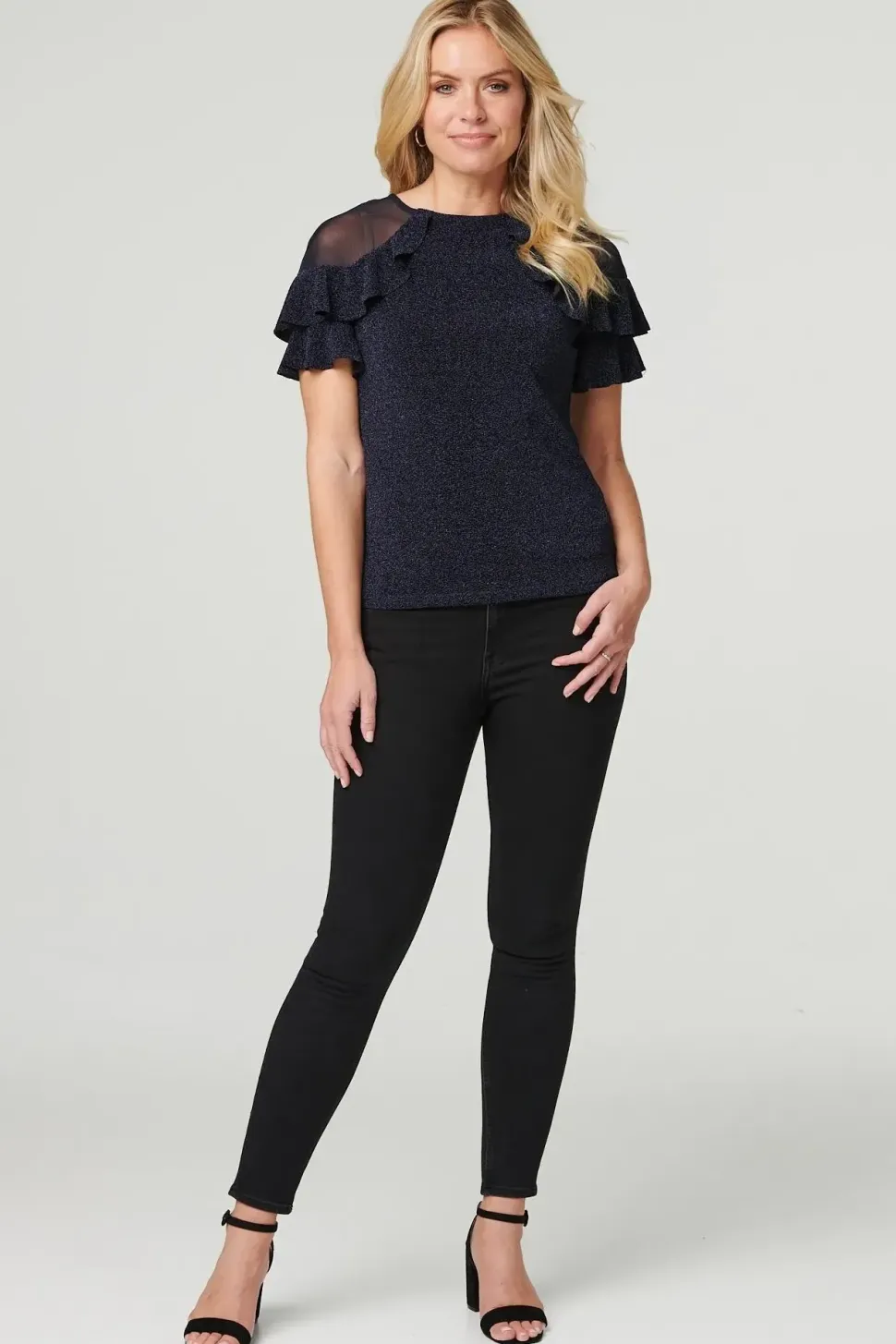Sheer Shoulder Frill Sleeve Top