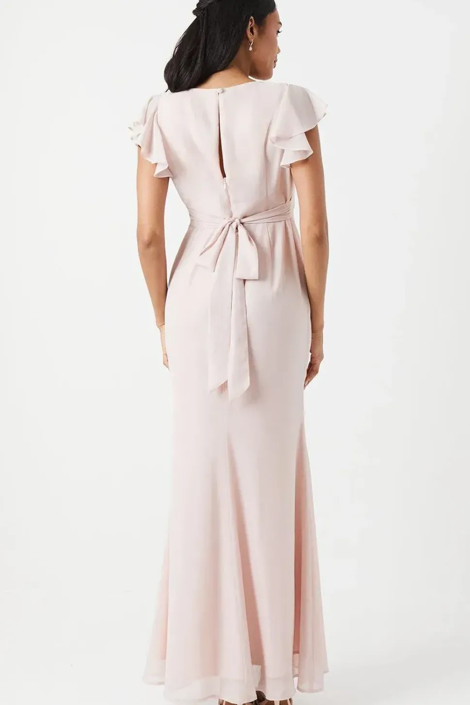 Shimmer Chiffon Angel Sleeve Bridesmaid Maxi Dress