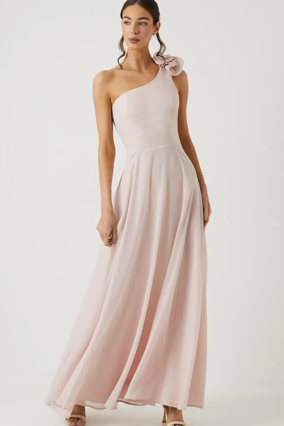 Shimmer Chiffon Corsage One Shoulder Bridesmaid Dress