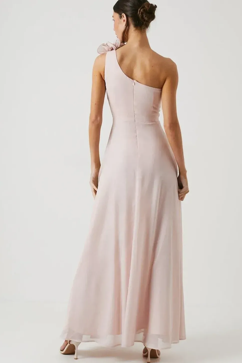 Shimmer Chiffon Corsage One Shoulder Bridesmaid Dress