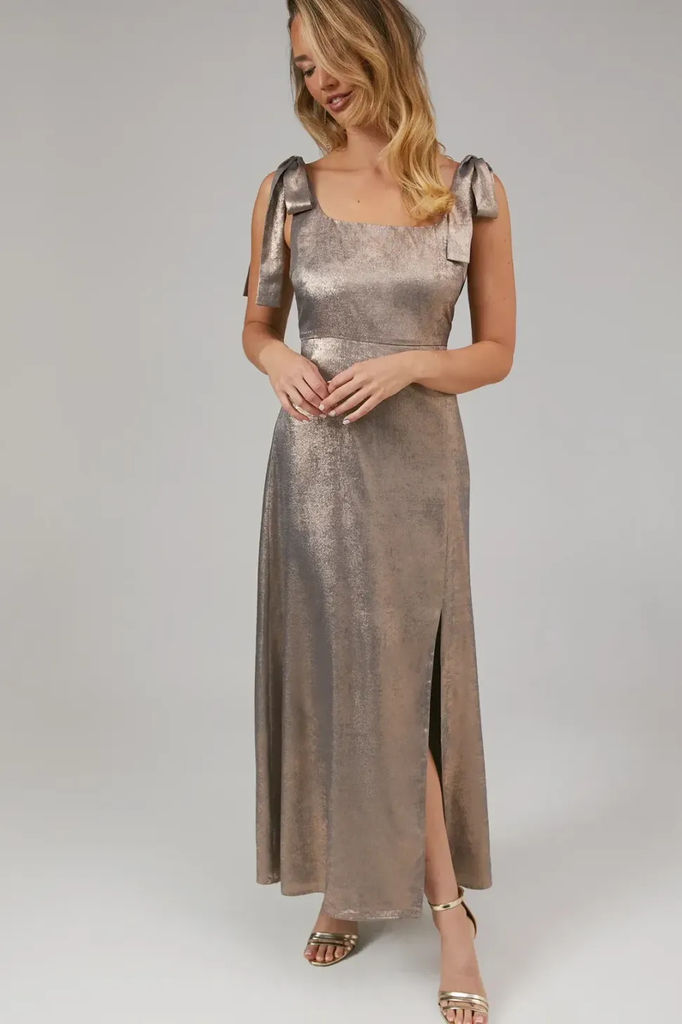 Shimmer Chiffon Tie Shoulder Bridesmaids Dress