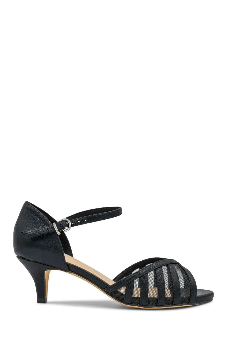 Shimmer 'Evelyn' Wide Fit Mid Kitten Heel Ankle Strap Sandal