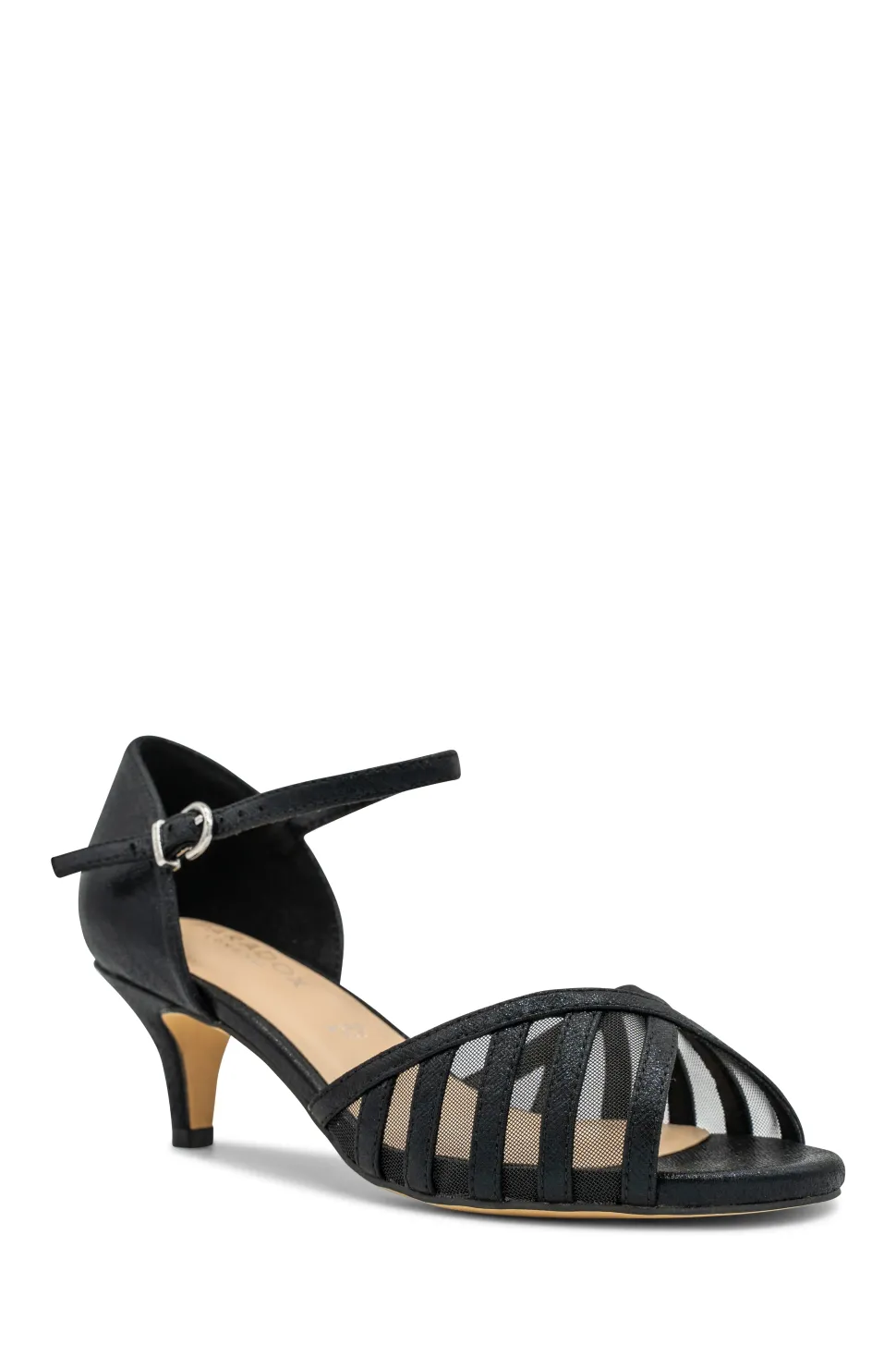 Shimmer 'Evelyn' Wide Fit Mid Kitten Heel Ankle Strap Sandal