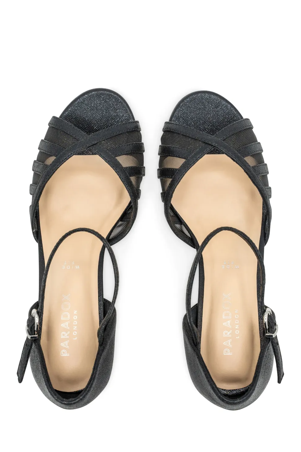 Shimmer 'Evelyn' Wide Fit Mid Kitten Heel Ankle Strap Sandal