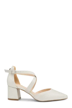 Shimmer 'Farrah' Wide Fit Mid Block Heel Cross Strap Court Shoe