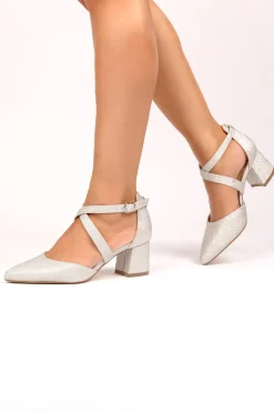 Shimmer 'Farrah' Wide Fit Mid Block Heel Cross Strap Court Shoe