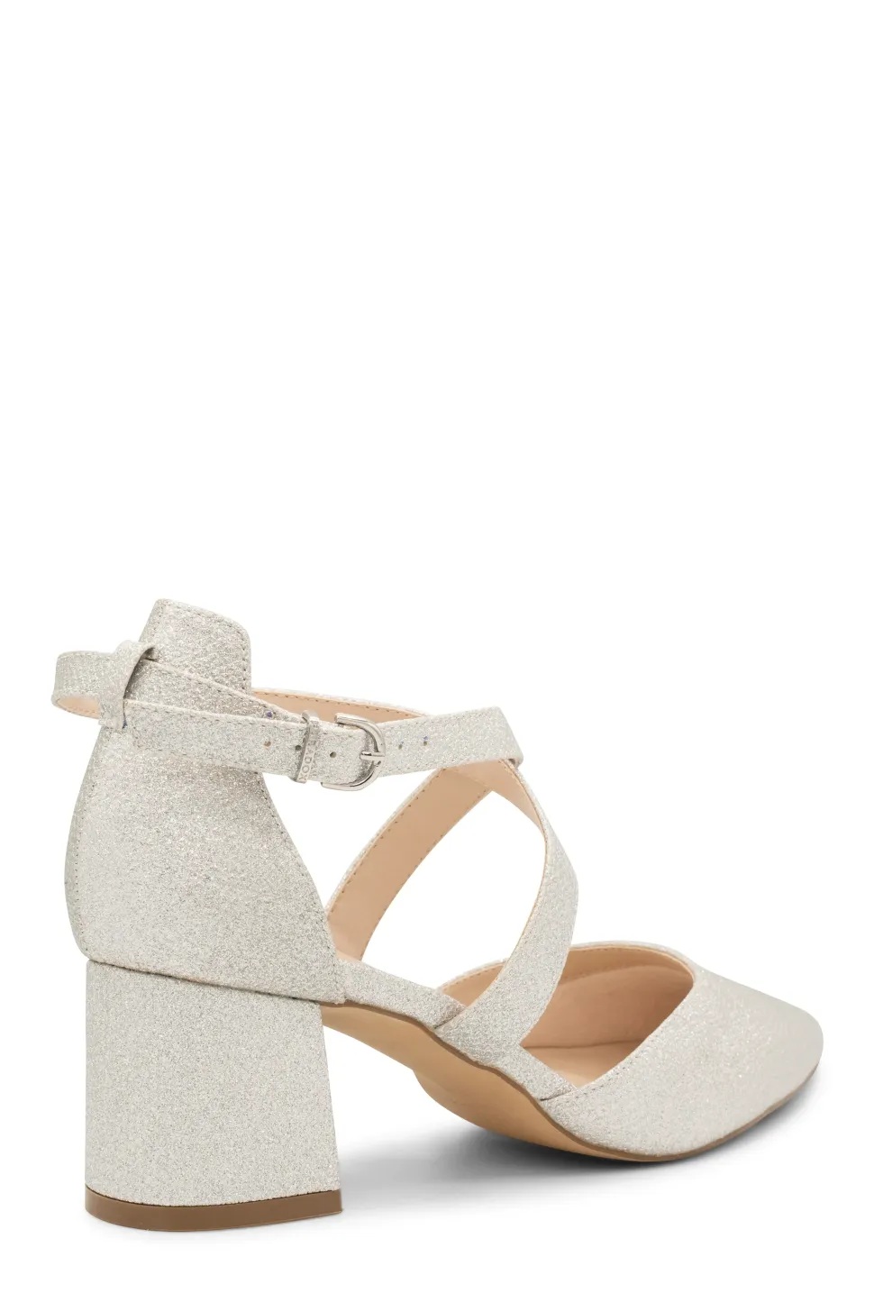 Shimmer 'Farrah' Wide Fit Mid Block Heel Cross Strap Court Shoe
