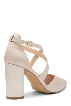 Shimmer 'Felicia' Wide Fit High Block Heel Cross Strap Court Shoes