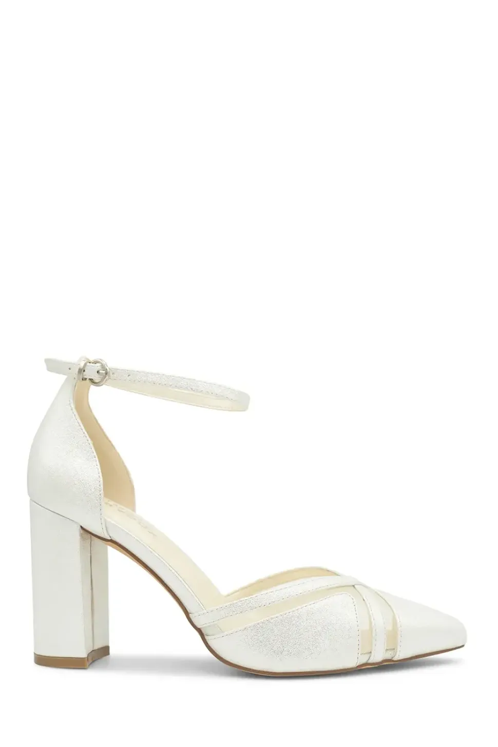 Shimmer 'Rhea' High Block Heel Ankle Strap Court Shoes