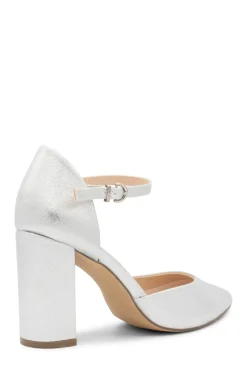 Shimmer 'Romona' High Block Heel Ankle Strap Court Shoe