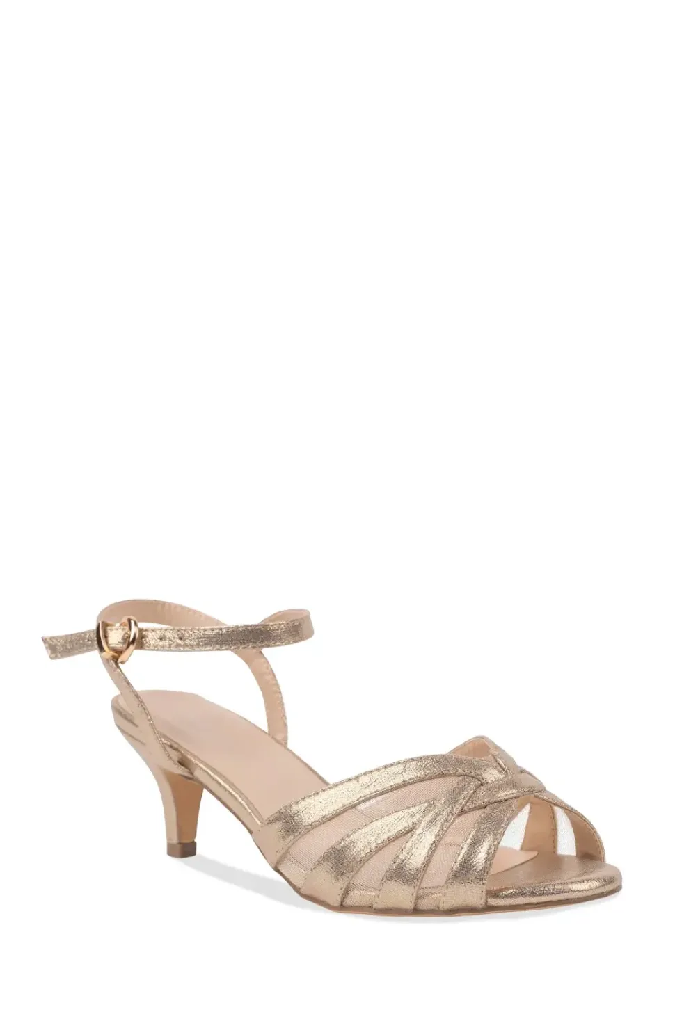 Shimmer 'Theresa' WIDE FIT Kitten Heel Ankle Strap Sandal