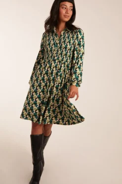 Shirred Bust Long Sleeve Shirt Dress