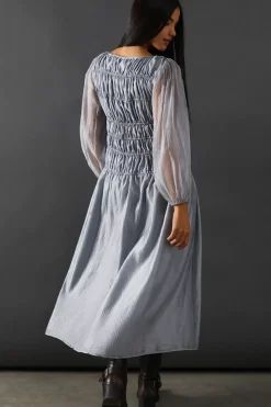 Shirred Chiffon Panel Bodice Midi Dress