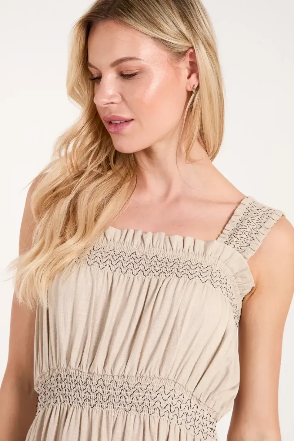 Shirred Detail Midi Dress