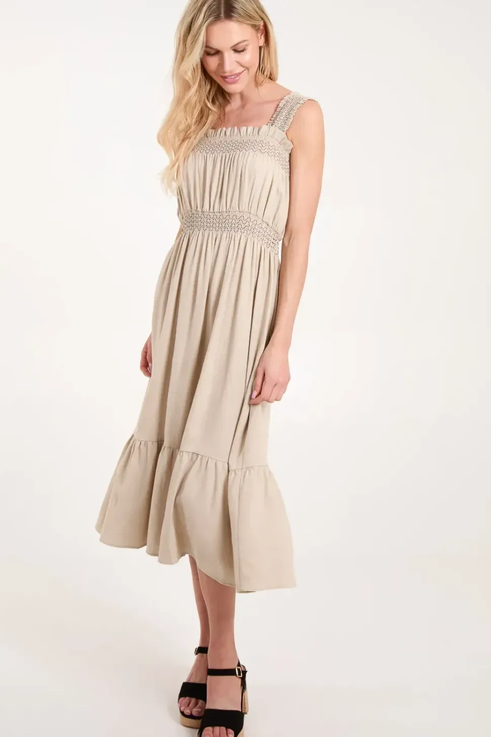 Shirred Detail Midi Dress