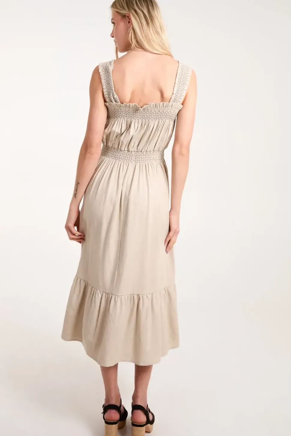 Shirred Detail Midi Dress