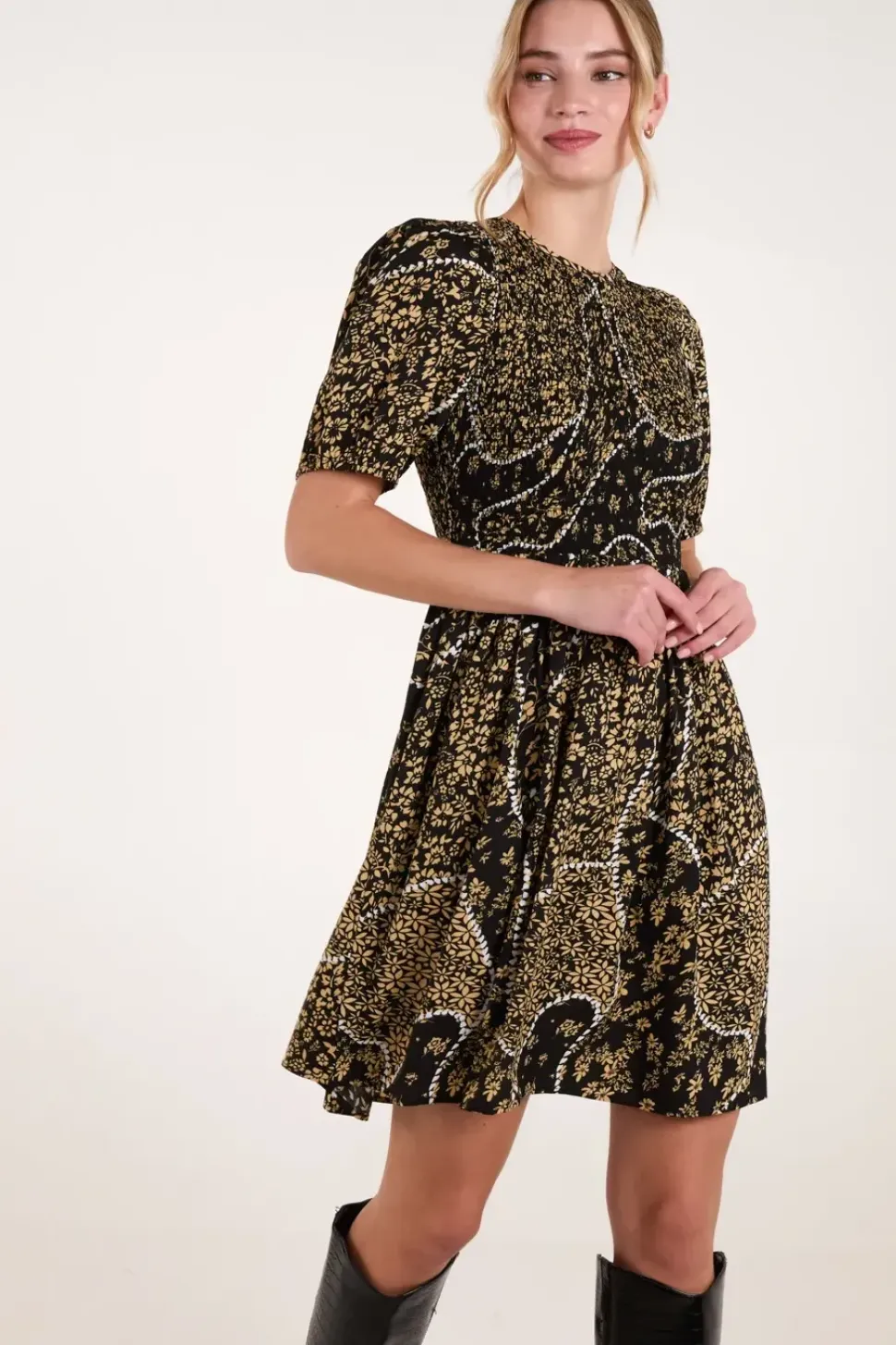 Shirred Front Mini Dress