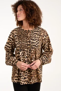 Shirred Front Tie Neck Blouse