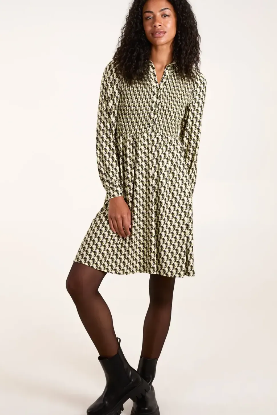 Shirred Mini Shirt Dress