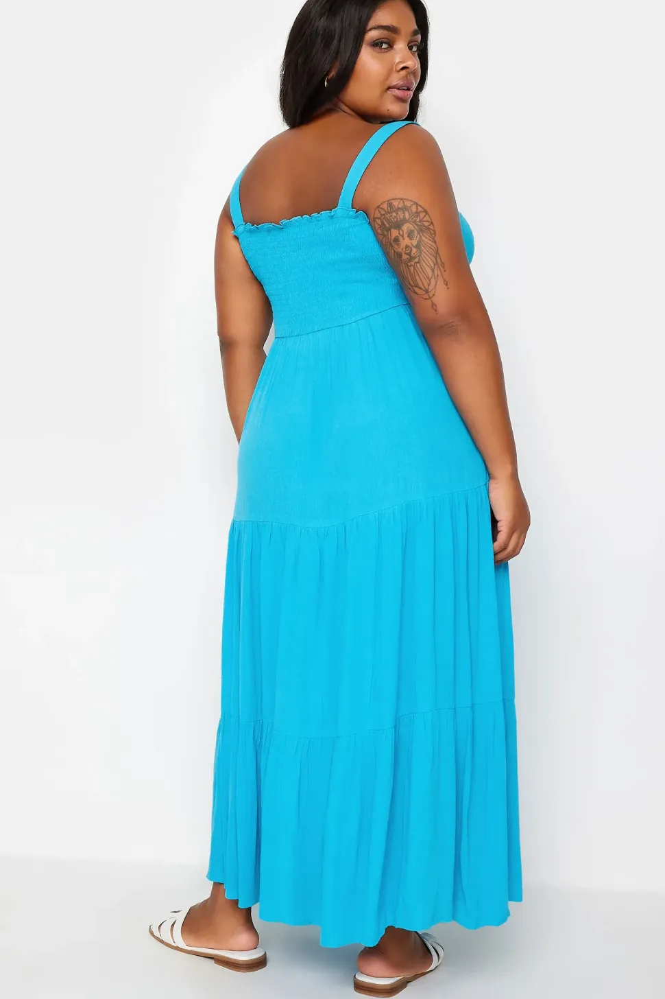 Shirred Strappy Midi Dress