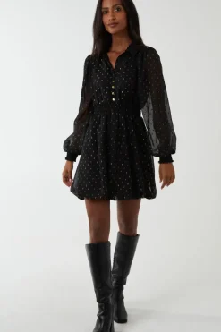 Shirred Waist & Puff Hem Shirt Dress