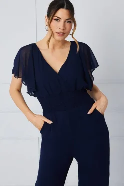 Shirred Waist Angel Sleeve Jumpsuit