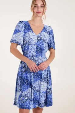 Shirred Waist Button Mini Dress