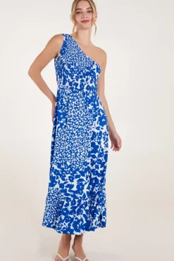 Shirred Waist One Shoulder Maxi Dress
