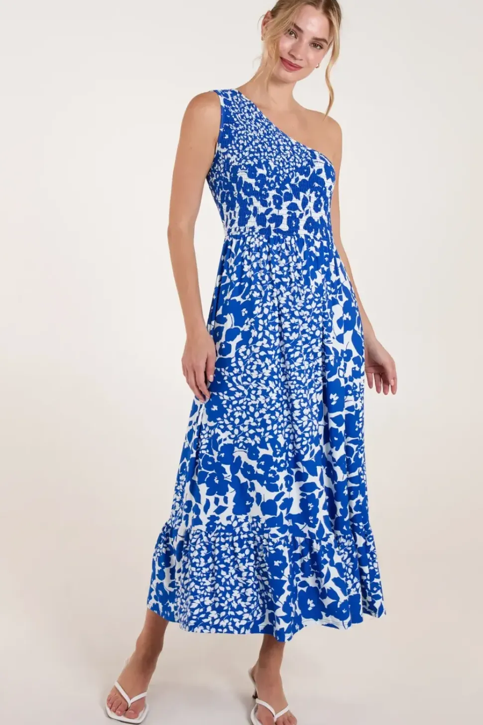 Shirred Waist One Shoulder Maxi Dress