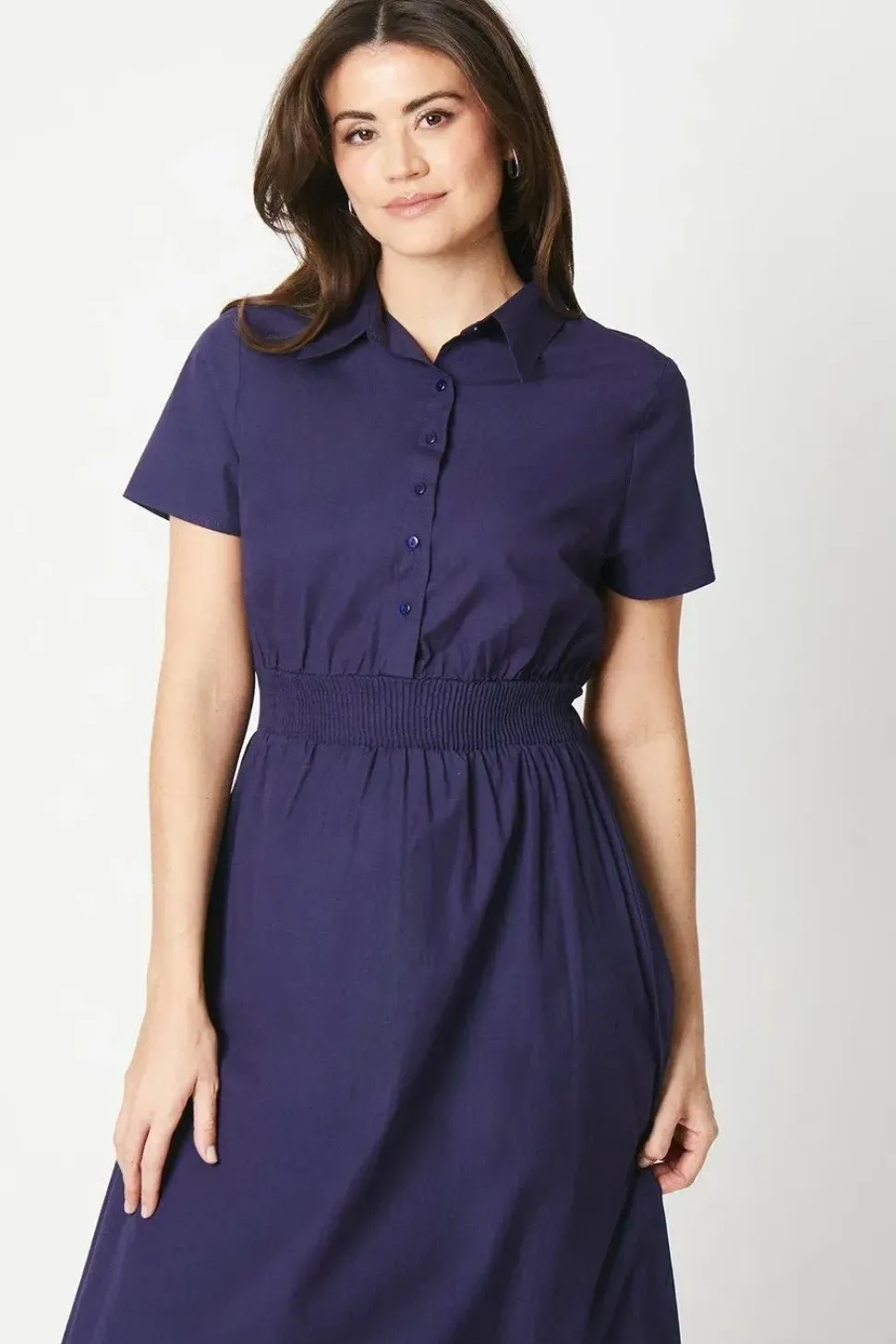 Shirred Waist Shirt Dress