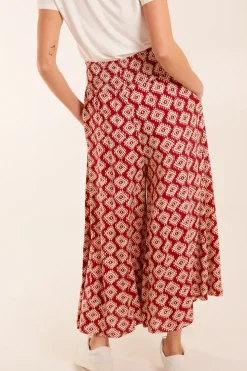 Shirred Waist Wide Leg Aztec Trousers