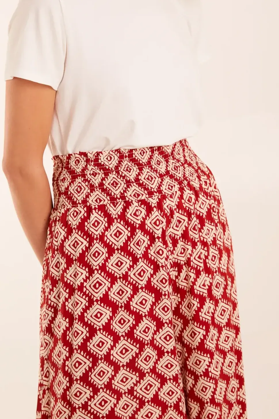 Shirred Waist Wide Leg Aztec Trousers
