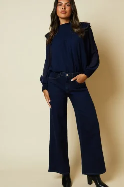 Shirred Yoke Dobby Chiffon Long Sleeve Blouse