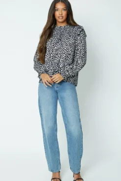 Shirred Yoke Long Sleeve Blouse
