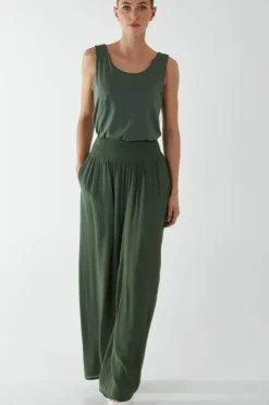 Shirring Waist Wide Leg Trouser