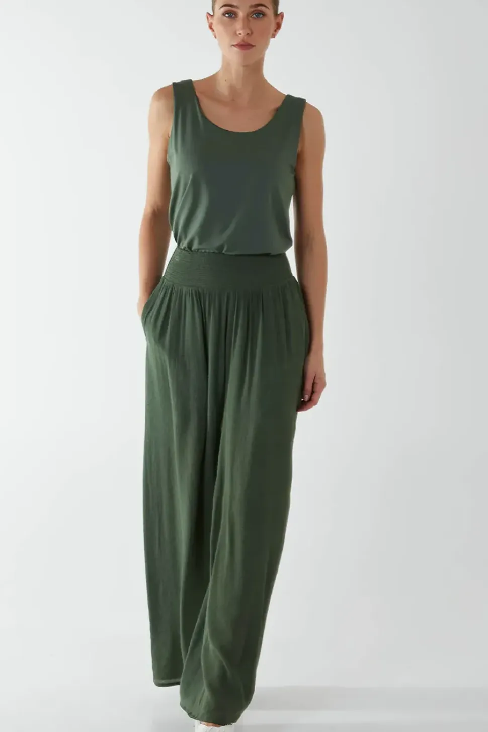 Shirring Waist Wide Leg Trouser