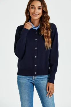 Shirt Collar Knitted Cardigan In Navy