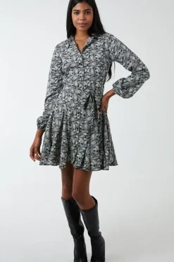 Shirt Mini Dress With Godet Hem & Tie