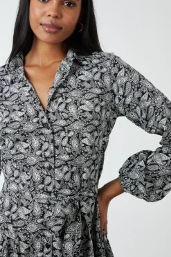 Shirt Mini Dress With Godet Hem & Tie