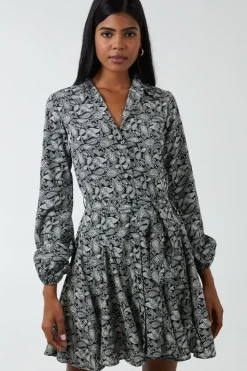Shirt Mini Dress With Godet Hem & Tie