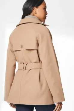 Short Belted Trench Wool Double Breasted Coat